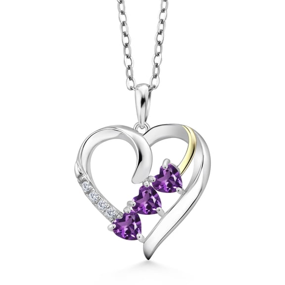 Gem Stone King 0.79 Ct Purple Amethyst E-F Lab Grown Diamond 925 Silver and 10K Yellow Gold Pendant