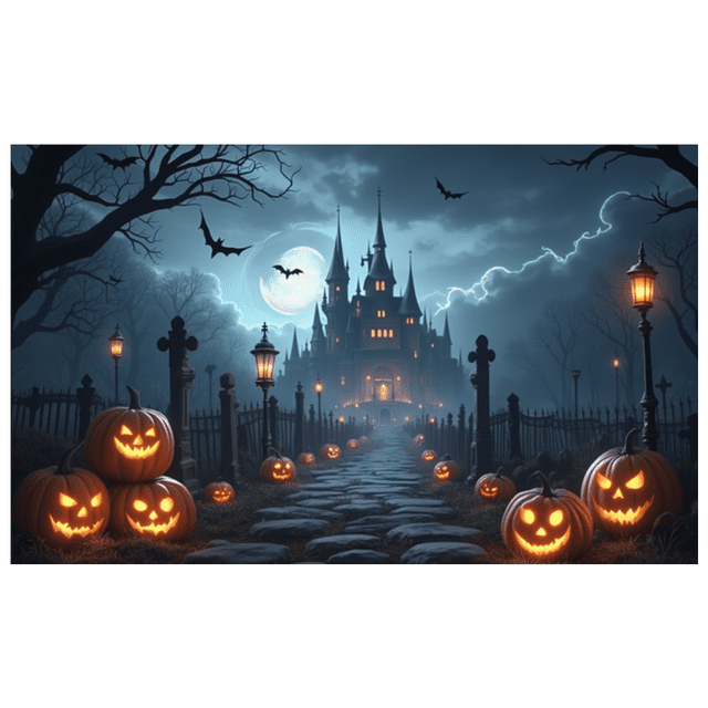 Gothic Design Halloween Banner with Scary Pumpkins Spooky Castle Backdrop Dark Atmosphere for Halloween Party Decoration