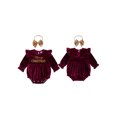 thumbnail image 2 of Cjfdfy Newborn Baby Girl Christmas Outfit Letter Print Crew Neck Long Sleeve Romper and Sequined Bow Headband 2 Pcs Set Infant Girl Merry Christmas Velvet Romper 0-18M, 2 of 9