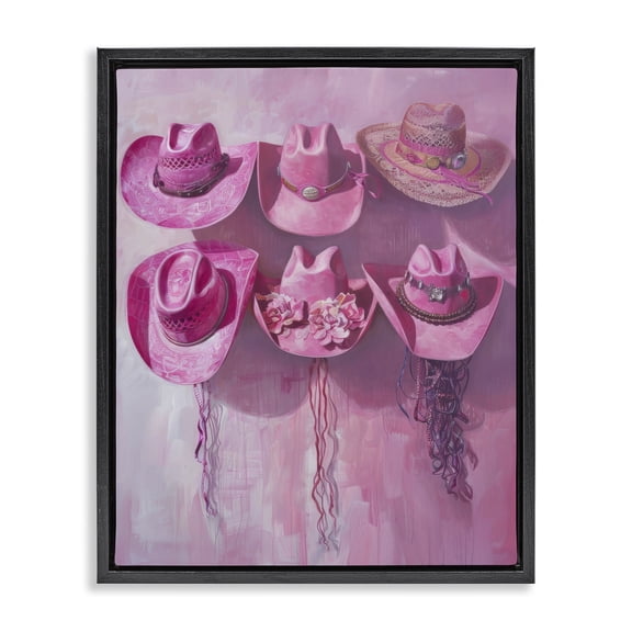 Stupell Industries Glam Hanging Pink Cowgirl Hats Black Floating Frame Canvas Art, 17 x 21, by LSR Design Studio