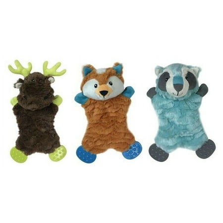 Flatties Dog Toys Soft Snuggle Woodland Creatures Choose Fox Raccoon or Moose 9 (Full Set - All 3 Toys)