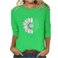 thumbnail image 2 of POTETI Shirts for Women 3/4 Sleeve Fall Women's Graphic Shirts Green Casual Daisy Crew Neck Womens Plus Size Tops, 2 of 3