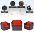 thumbnail image 4 of Gymax 4PCS Rattan Patio Conversation Set Outdoor Furniture Set w/ Red Cushions, 4 of 7