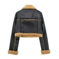 thumbnail image 5 of Cropped Fleece Jackets for Women Winter Faux Leather Short Coat Top Warm Long Sleeve Lapel Collar Outerwear (Black S), 5 of 5
