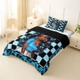 thumbnail image 2 of Castle Fairy Black Kawaii Princess With Bow Twin Comforter Sets 2pcs,Black Girl Checkerboard Pattern Bedding Set,Blue Black,Black Reversible,1 Comforter and 1 Pillowcase, 2 of 6
