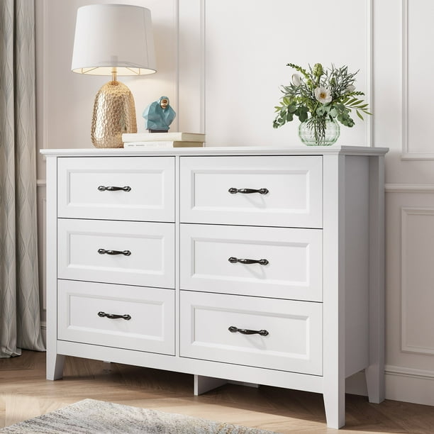 LINSY HOME Dresser for Bedroom, Long Dresser with 6 Drawers and Antique
