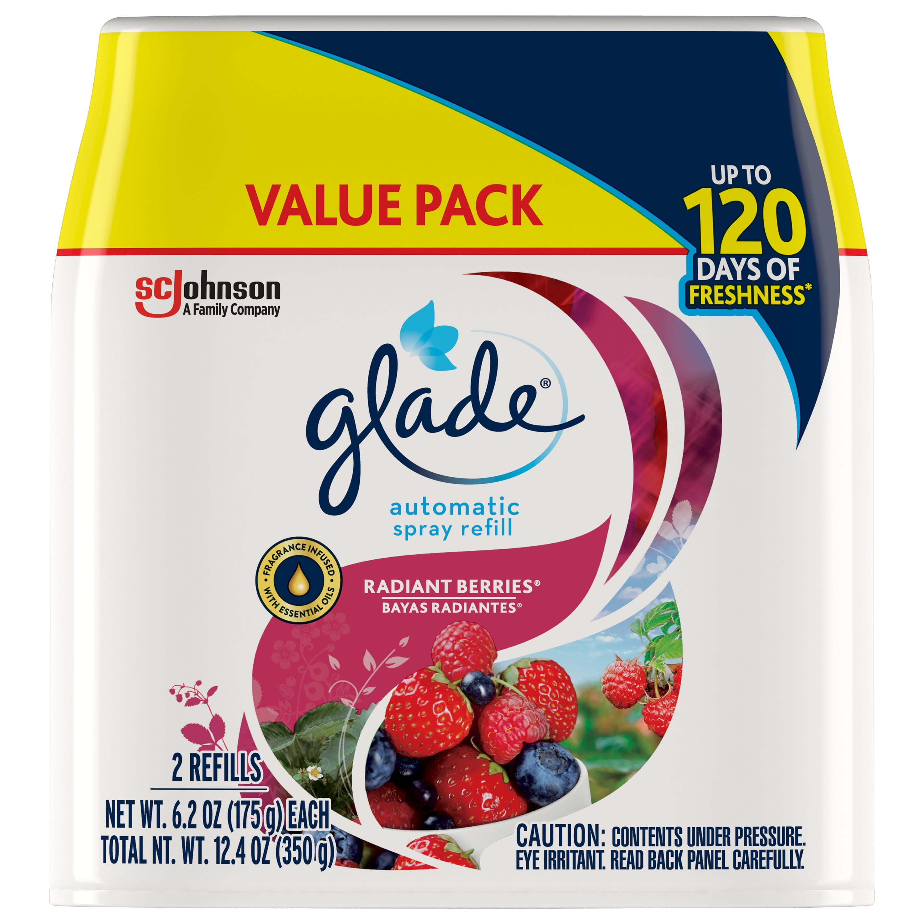 Glade Automatic Spray Refill 2 CT, Radiant Berries, 12.4 OZ. Total, Air Freshener Infused with