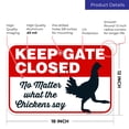 thumbnail image 3 of Keep Gate Closed No Matter What The Chickens Say, Funny Chicken Coop Sign, 12x18 Aluminum, 3 of 8