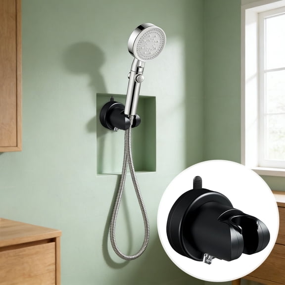 Eespoir Suction Shower Head Holders, Removable Wall-Mount Shower Bracket, Adjustable Holder, for Bathroom, Tile Wall, Handheld Showerhead, No Drill Installation(Black)