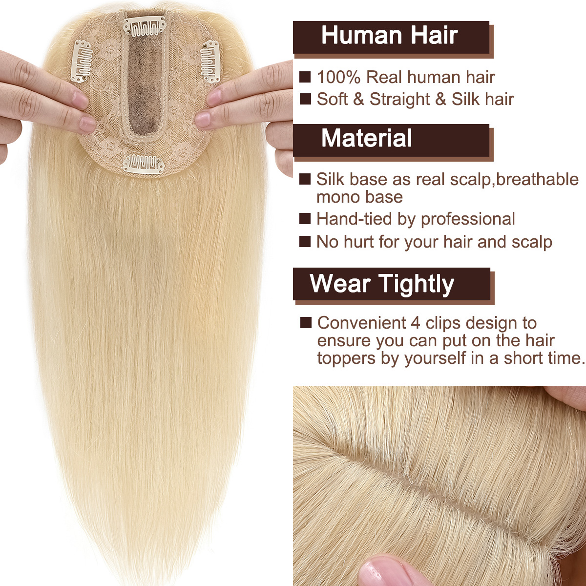 SEGO Clip in Hair Extensions Human Hair Toppers 100% Real Human Hair Topper for Thinning/Loss Hair Natural Black Hair Pieces