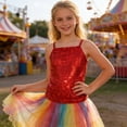thumbnail image 2 of Girls Carnival Glitter Sequin Adjustable Elastic Band Crop Top for Kids and Tween Kids Summer Soft Comfy Cute Basic Tees, 2 of 4