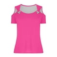 thumbnail image 4 of Raeneomay Off Shoulder Tops for Women Women Summer Sexy T-Shirt Cold Shoulder Pullover Blouse V-Neck Short Sleeve Solid Tops, 4 of 6