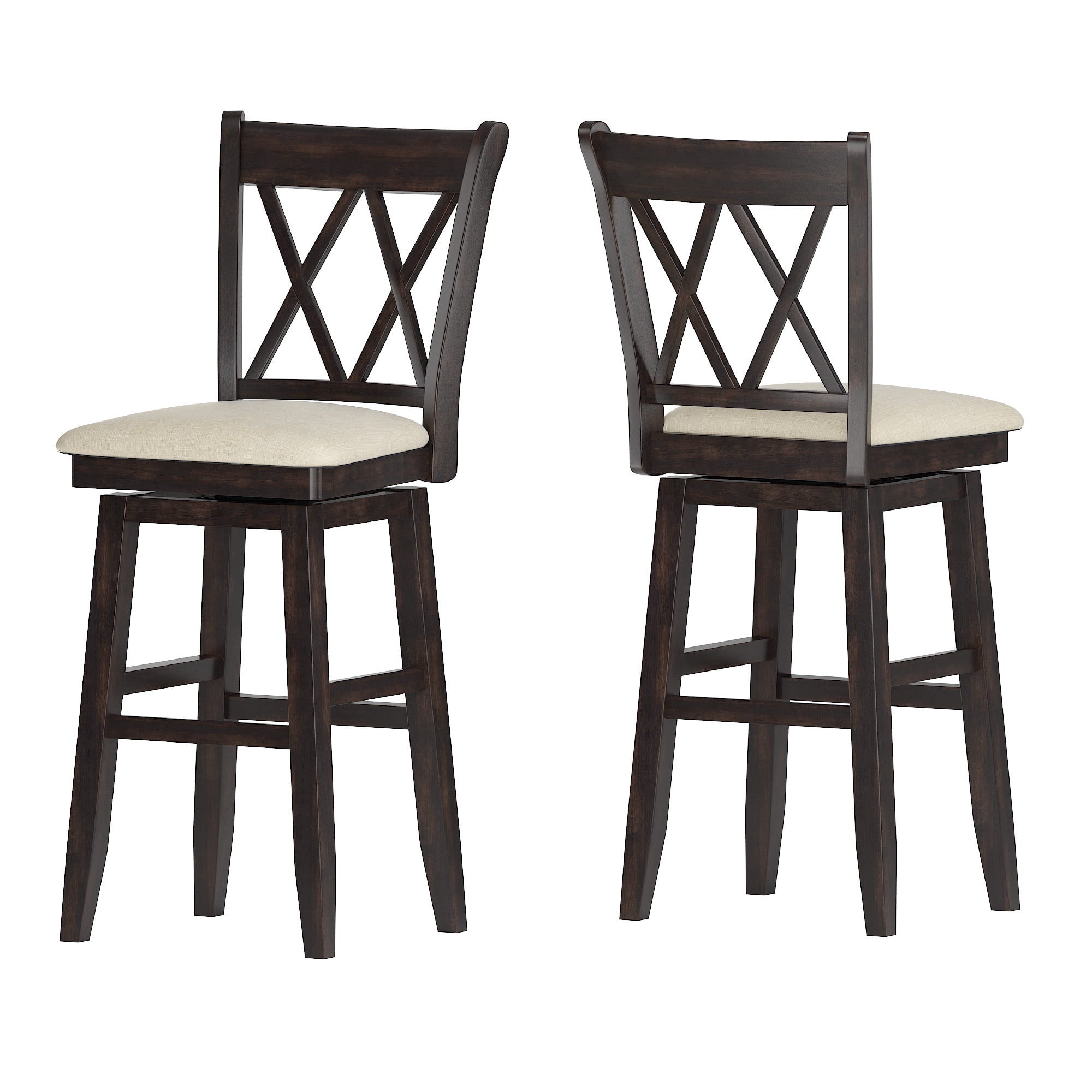 Weston Home Sheena Double X Back Bar Height Wood Swivel Stool, Antique Black