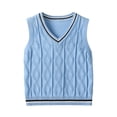 thumbnail image 2 of Odeerbi Chaqueta de Cuello En V de Punto de Cable de Los Niños Color Sólido Sin Mangas Uniforme de La Escuela, 2 of 9