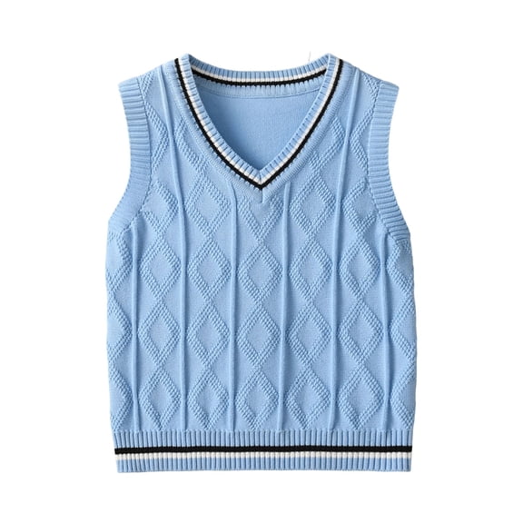 XUNKUSGA Boys and Girls / Kids Classic Back To School Season Sleeveless V-Neck Knit School Uniform Sweater Vest Soft Comfortable Striped Trim Sweater Vest,2 Years