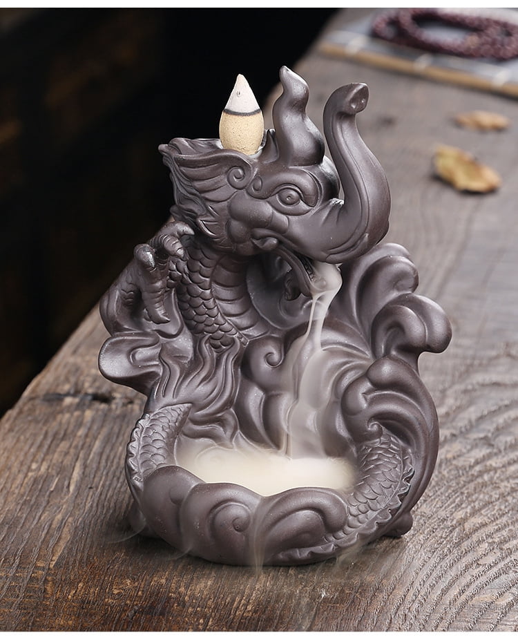 Auspicious Elephant Dragon Backflow Incense Burner Creative High Mountain Flowing Water Incense Holder Burner for Home Teahouse Study Room