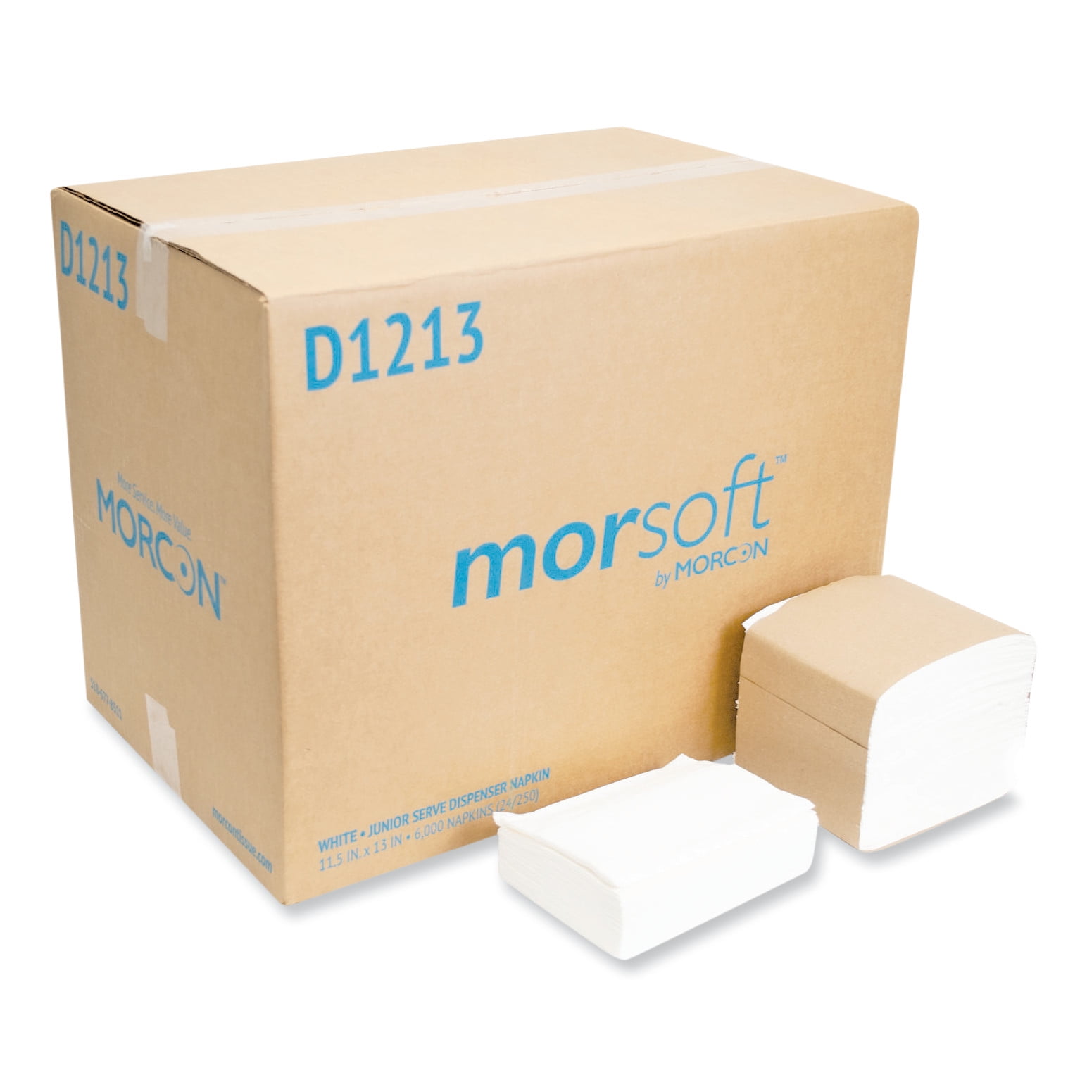 Morcon Tissue Morsoft Dispenser Napkins, 1Ply, 11.5 x 13, White, 250