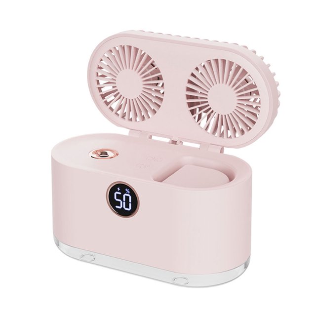 Inteprter Ventilador de niebla 2 en 1 Humidificador ajustable personal de verano Dispositivo de enfriamiento portátil para el hogar y la oficina de viaje Humidificadores Rosado Inteprter HA063847-02