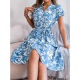 thumbnail image 4 of Women'S Summer V Neck Cap Sleeve Floral Sundresses Flowy Summer Dresses for Women Light Blue M, 4 of 10