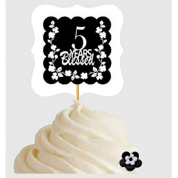 5th Birthday / Anniversary Blessed Cupcake Decoration Toppers Picks -12ct