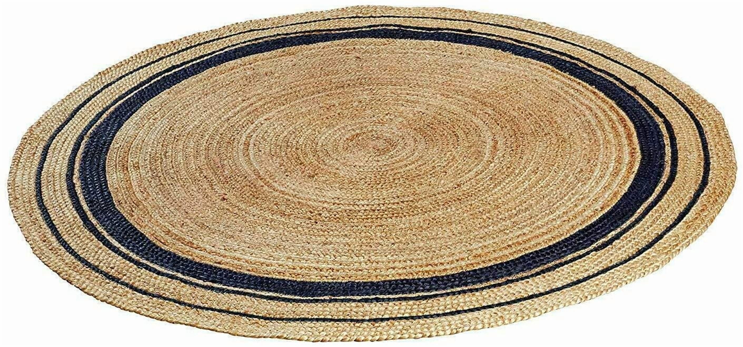 Avgari Creation Natural Jute Rug Hand Braided Round Area Rug Handmade Rug for Home Decor (2 Feet Round (24x24 Inches), Beige + BlackLine)