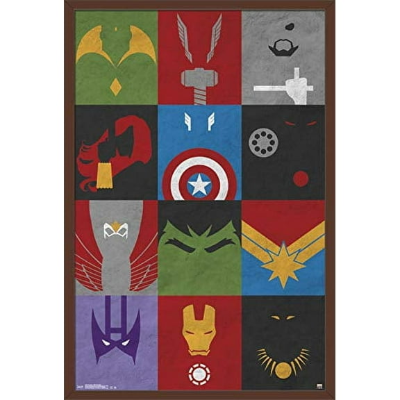 Marvel Comics - Avengers - Minimalist Grid Wall Poster, 22.375" x 34", Framed