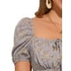 thumbnail image 5 of Vestido de mujer con fruncido, escote cuadrado, dobladillo con volantes y estampado floral M Púrpura Polvorienta, 5 of 6
