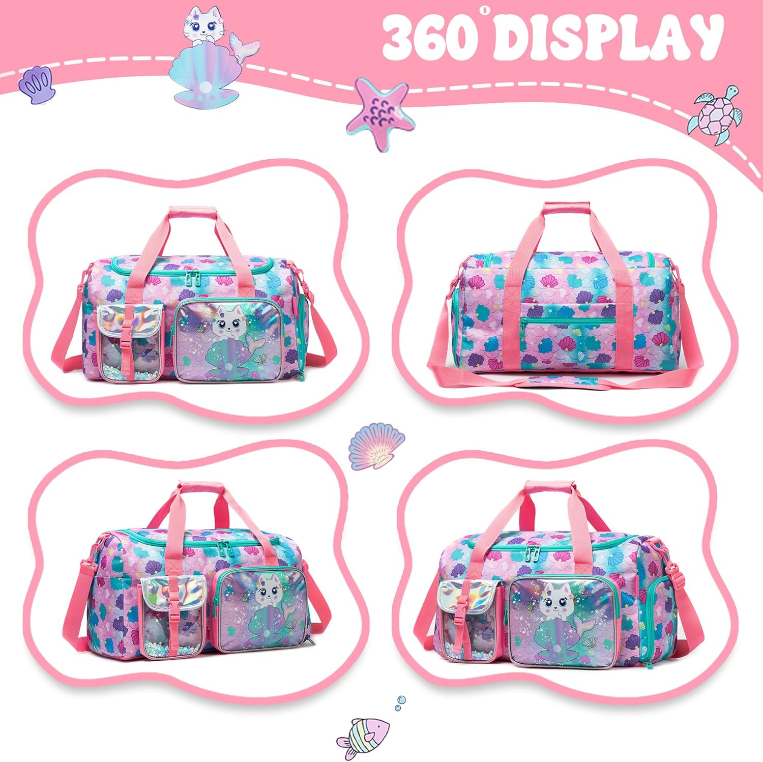 Kids Carry on Luggage Sets Rolling Suitcases for Girls with Wheels Hardshell Pink Suitcase with Duffle Bag for Travel Neck Pillow Airplane