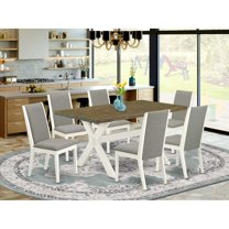 East West Furniture X076LA206-7 7-Piece Gorgeous Dining Set an Excellent Distressed Jacobean Rectangular Dining Table Top and 6 Gorgeous Linen Fabric Dining Chairs with Stylish Chair Back, Linen...