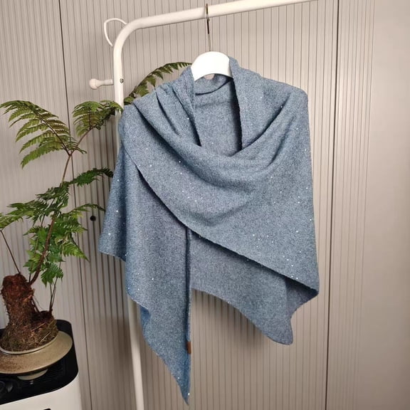 Sequin Shawl Wraps for Women Knitted Shawls Scarf Solid Poncho Wrap Tops (Blue One Size)