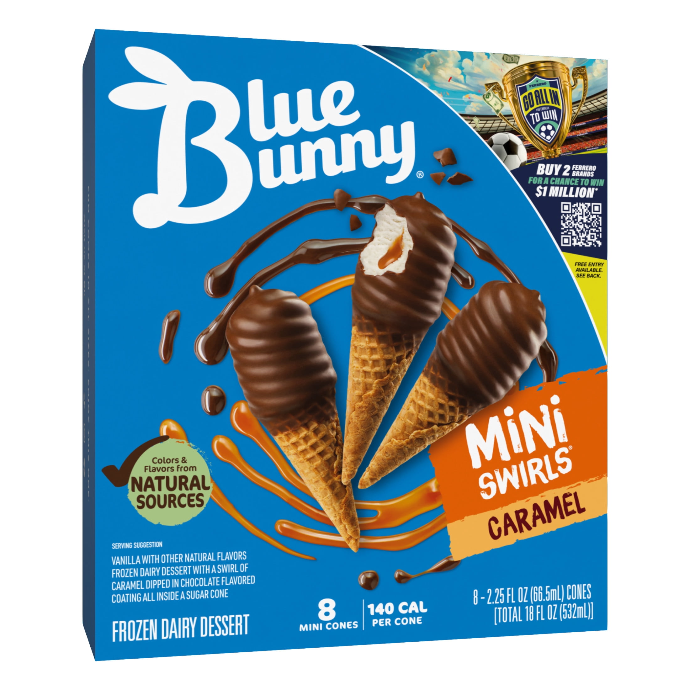 Blue Bunny Mini Swirls Caramel Cones, Frozen Dessert, 8 Pack