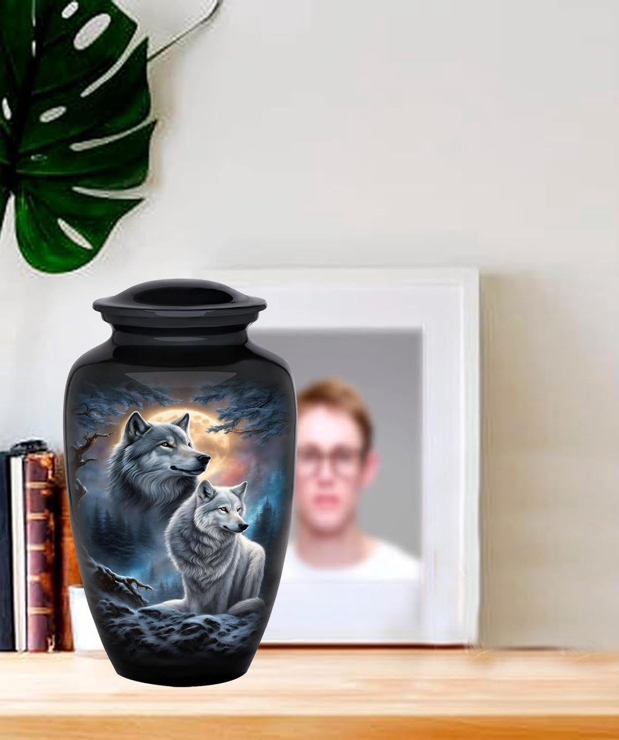 Wolf Night Full Moon Cremation Urn for Human Ashes - Adult Funeral Urn Handcrafted - Affordable Urn for Ashes