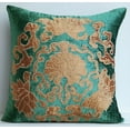 thumbnail image 3 of The HomeCentric Pillow Case Peacock Green Decorative Cushion Cover Pack of 2 24x24 inch (60x60 cm) Velvet Pillow Square Gold Velvet Applique Embroidery Pillow Cover Green Pillow Cover - Flutter bye, 3 of 4