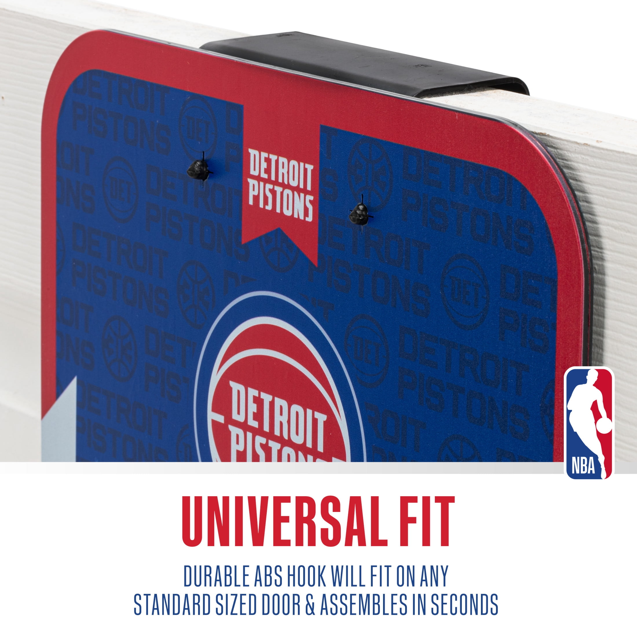 Franklin Sports NBA Detroit Pistons Mini Over the Door Basketball Hoop - Kids Indoor Mini Basketball Hoop with Basketball - NBA Fan Shop Mini Hoop for Bedroom + Office - Over the Door Mini Hoop Set