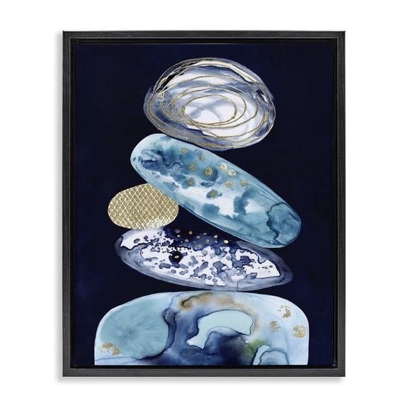Stupell Industries Modern Patterned Stacked Pebbles Black Floating Frame Canvas Art, 17 x 21, by Lisa Nohren