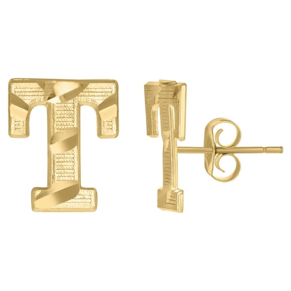 10kt Yellow Gold Mens Initials Letter T Stud Earrings