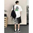 thumbnail image 3 of Conjunto de camiseta y pantalones cortos para hombre, estampado gráfico blanco de algodón, nuevo conjunto de pantalones cortos a juego para hombre, ropa de verano de dos piezas estilo coreano 2024, 3 of 5