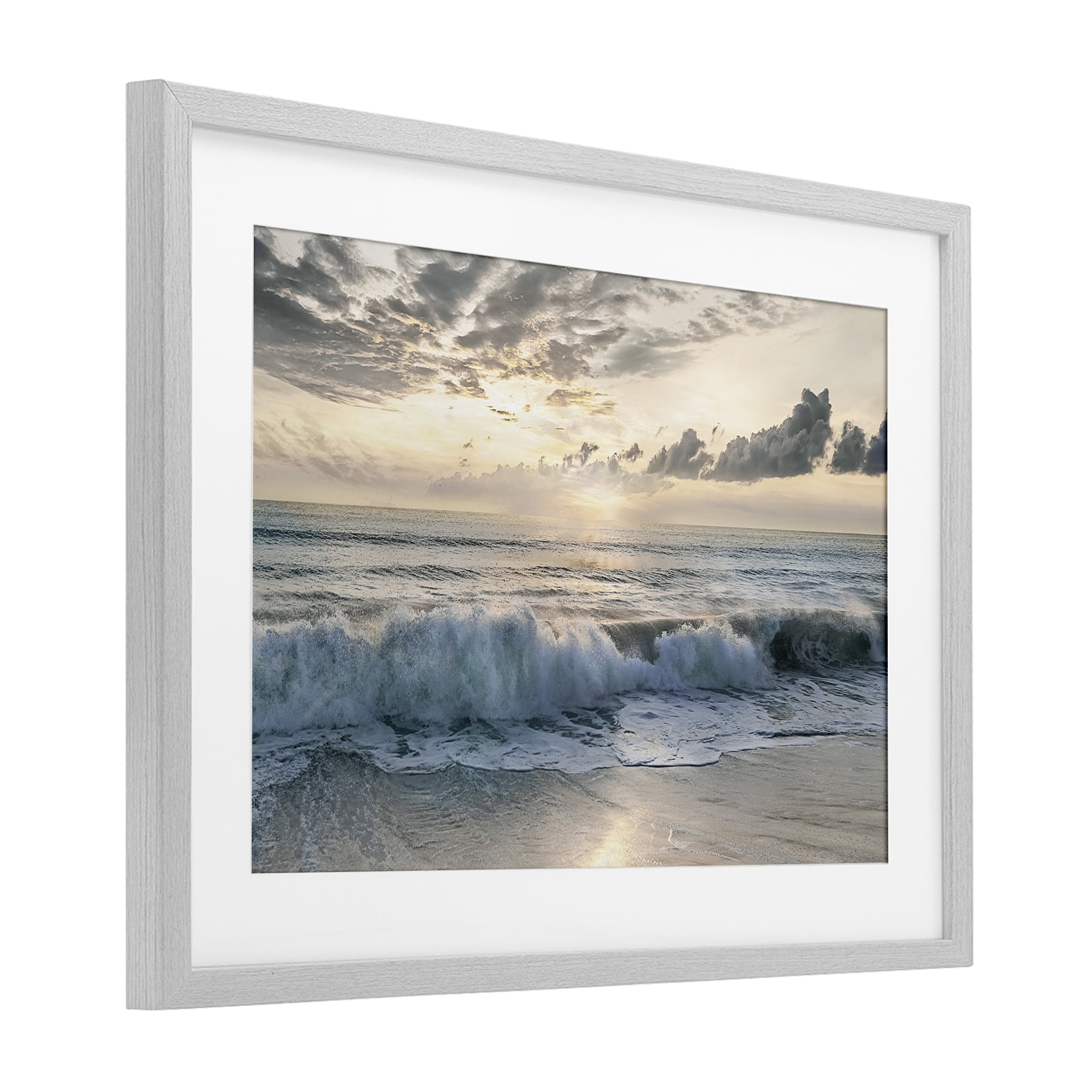 Stupell Industries Sunset Foam Along Shoreline Gray Framed Print Under Glass, design by Mike Calascibetta