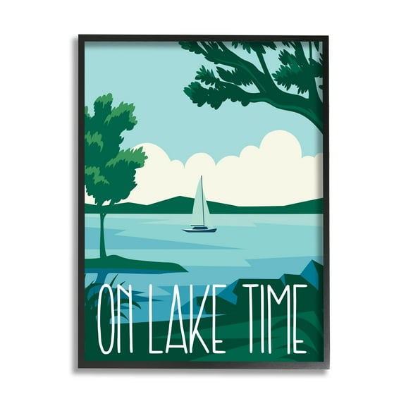Stupell Industries On Lake Time Modern Nature Scenery Coastal Painting Black Framed Art Print Wall Art