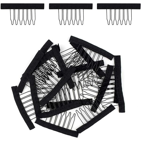 wonim44 20 Pcs Wig Clips & Comb Set for Securing Wigs & Making Wig Caps - Metal Teeth & Cloth 6-Teeth Wigs Combs for Hairpiece Making - Black