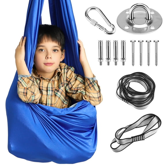 Sensory Swing for Kids, Indoor and Outdoor Therapy Cuddle Swing with 360° Swivel Hanger Kit, Soft Breathable Nylon Cuddle Swing  Hammock for Child Adult, Holds up to 330lbs, Blue