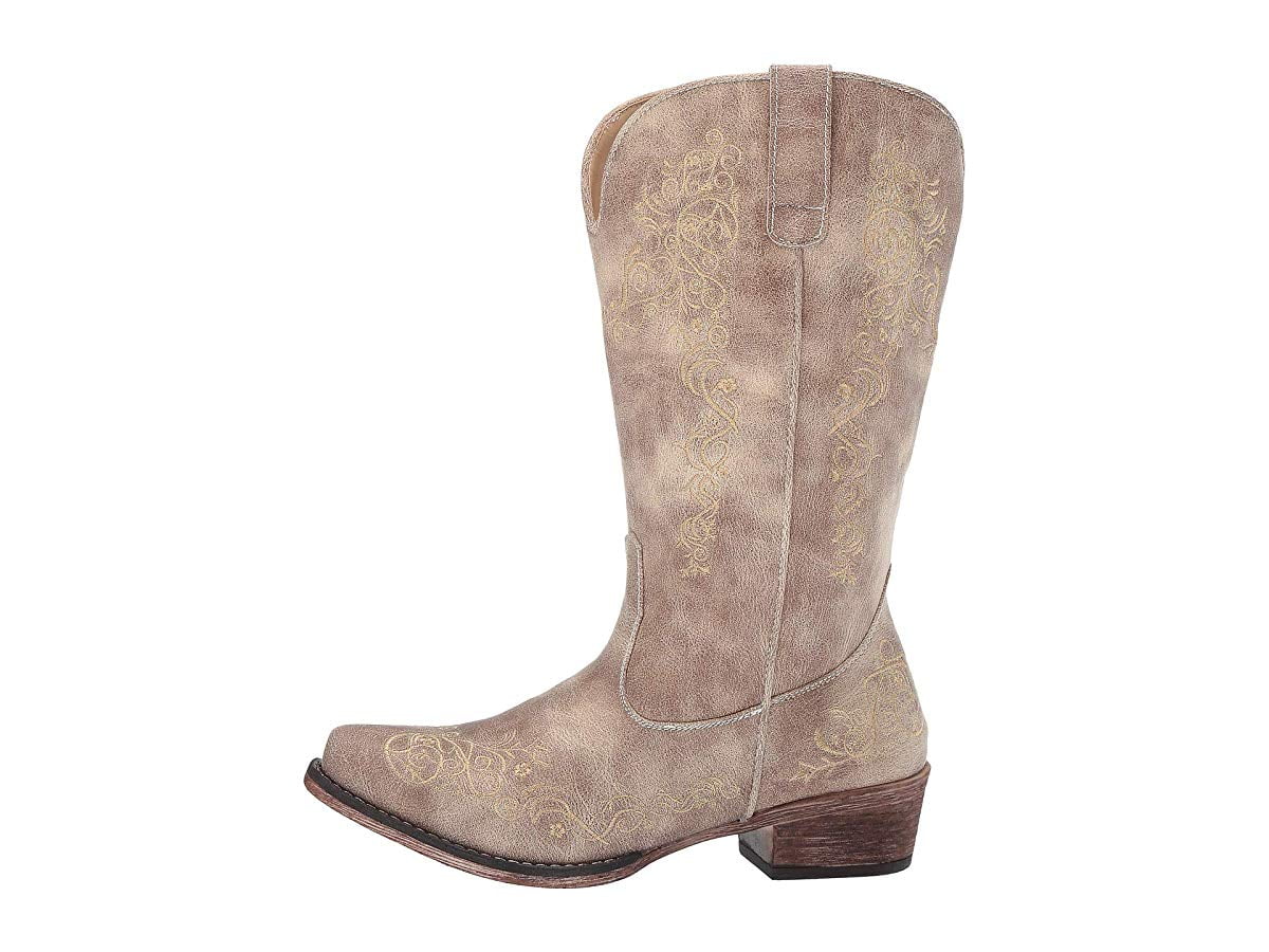 Roper Womens Vintage Beige Faux Leather Judith Cowboy Boots 9