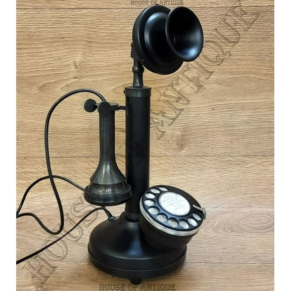 House of Antique Vintage Style Working Table Tope Phone Antique Candlestick Rotary Dial Telephone