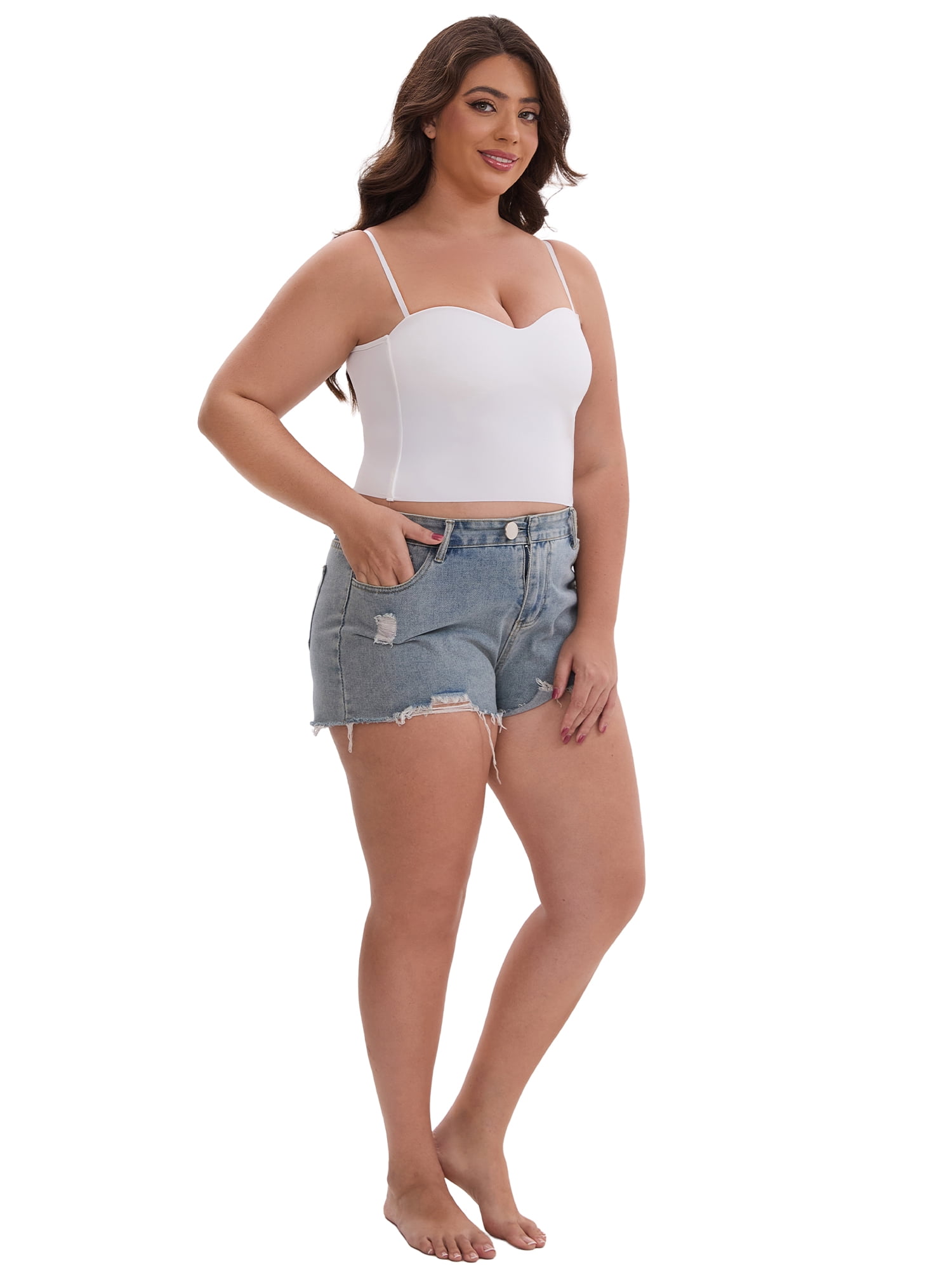 DARING DIVA Women's Plus Spaghetti Straps Wireless Padded Camisole XL White