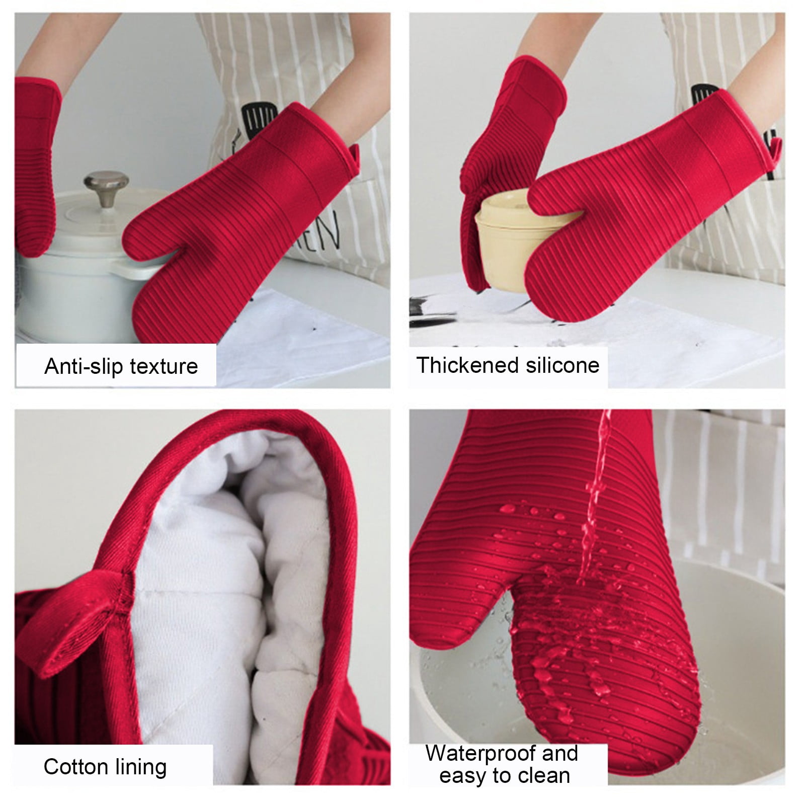 Oven Mitts Heat Resistant to 500°F Waterproof and Non-Slip, Stain and Odor Resistant, Easy to Clean, Soft Lining, Hanging Loop for Storage