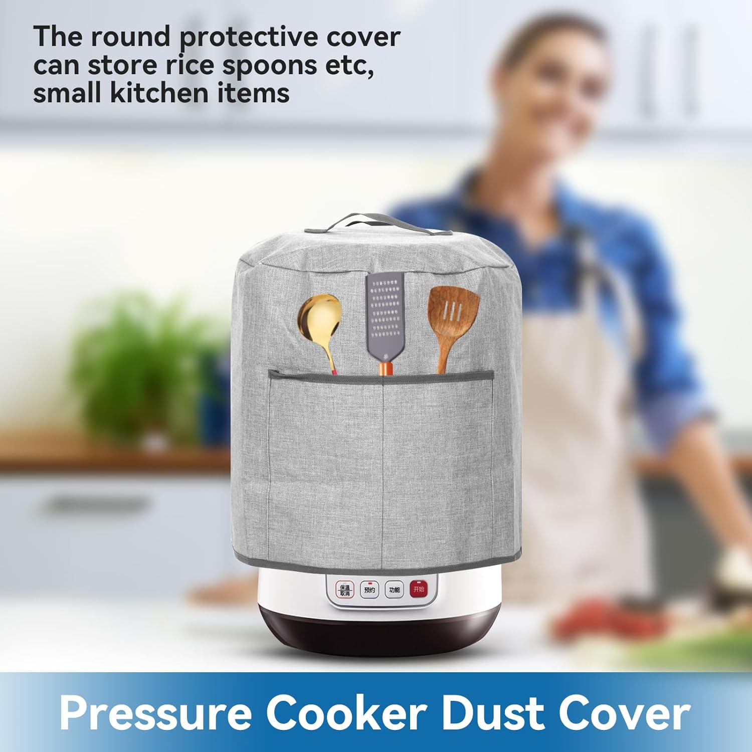ABPETE Air Fryer Dust Cover, Waterproof Insulated Protective Cover Bag with Pocket and Handle for Electric Pressure Cooker Air Fryer Rice Cooker Steamer, 38 x 38.7 cm(Grey)