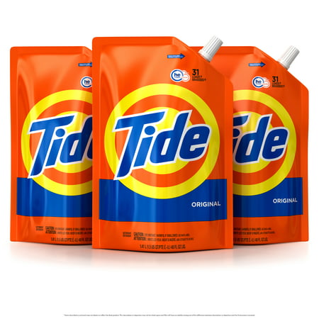Tide Liquid Laundry Detergent Smart Pouch, Original Scent, HE Turbo Clean, Pack of three 48 oz. pouches, 93