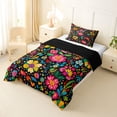 thumbnail image 2 of Homewish Boho Watercolor Floral Twin Comforter Sets,Peony Daisy Flower Bedding Set,Multicolor,Black Reversible,2-Piece,1 Comforter and 1 Pillowcase, 2 of 7