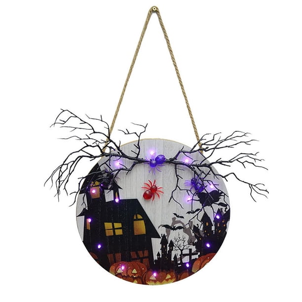 De Halloween Con Luz Led Letreros De Bienvenida De Halloween Placa De Puerta De Madera Para Fiesta De Halloween Decoraciones Para Interiores Y Exteriores De La Casa Cateissary HA046206-05