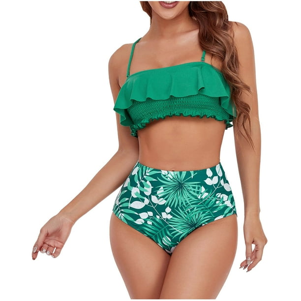 Trajes de baño de dos piezas con estampado para mujer Traje de baño con control de barriga Tankini Ropa de playa Traje de baño Fridja nalpqowj60218